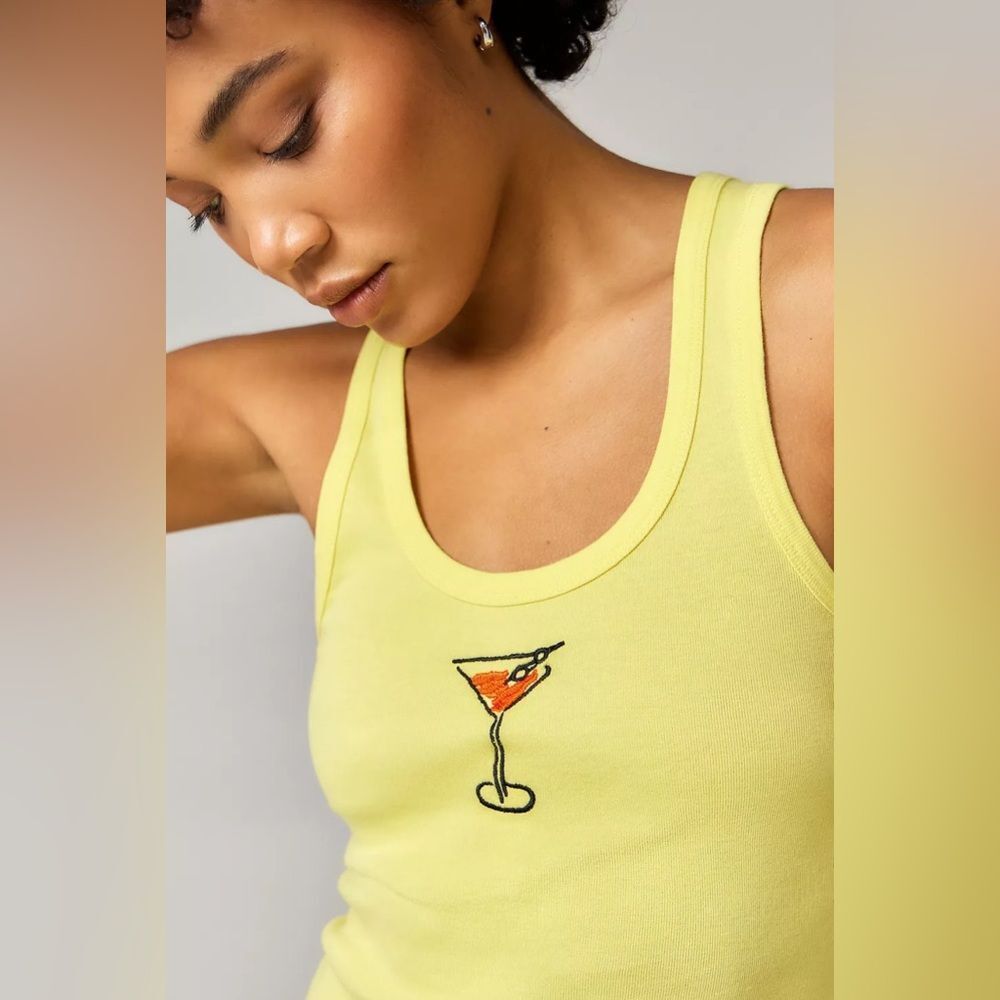 NWT Urban Outfitters Yellow Martini Embroidered Tank - Picture 2 of 5
